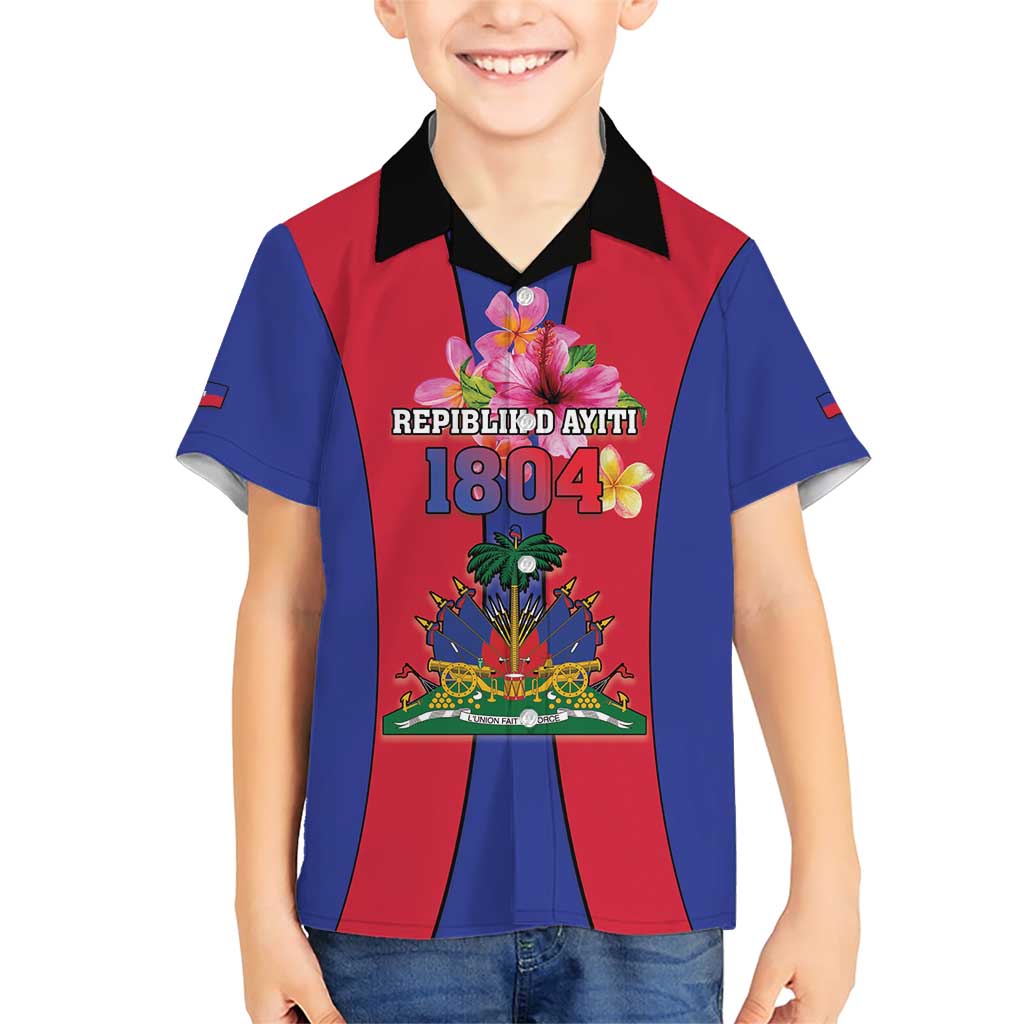 Personalized Haiti Coat Of Arms Family Matching Short Sleeve Bodycon Dress and Hawaiian Shirt With Flag Color - Wonder Print Shop