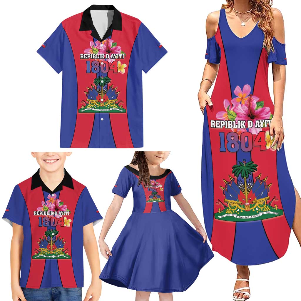 Personalized Haiti Coat Of Arms Family Matching Summer Maxi Dress and Hawaiian Shirt With Flag Color - Wonder Print Shop