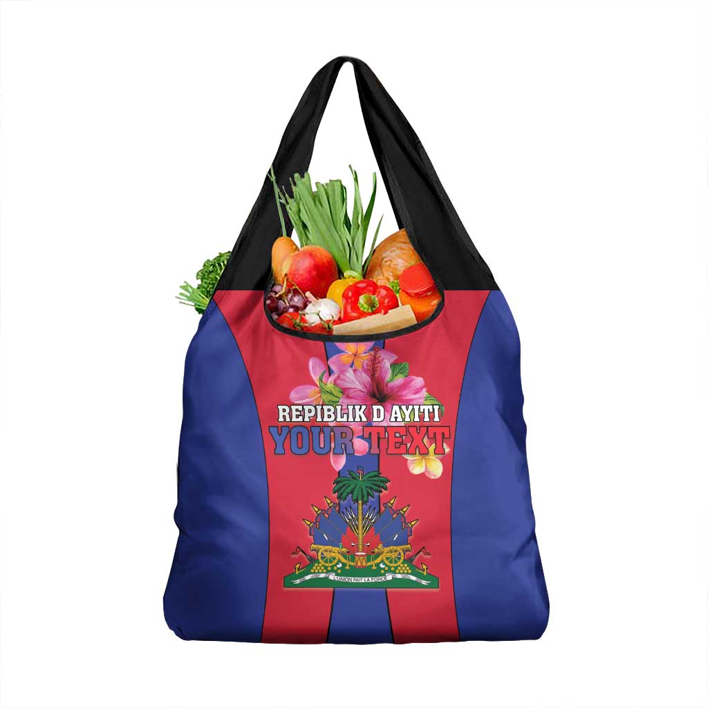 Personalized Haiti Coat Of Arms Grocery Bag With Flag Color
