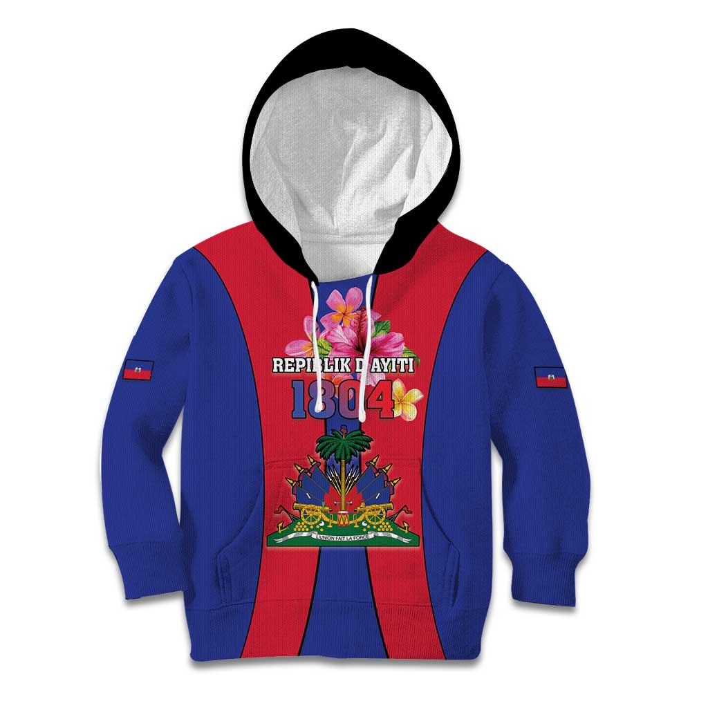 Personalized Haiti Coat Of Arms Kid Hoodie With Flag Color - Wonder Print Shop