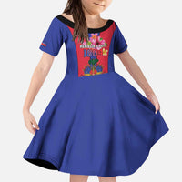 Personalized Haiti Coat Of Arms Kid Short Sleeve Dress With Flag Color - Wonder Print Shop