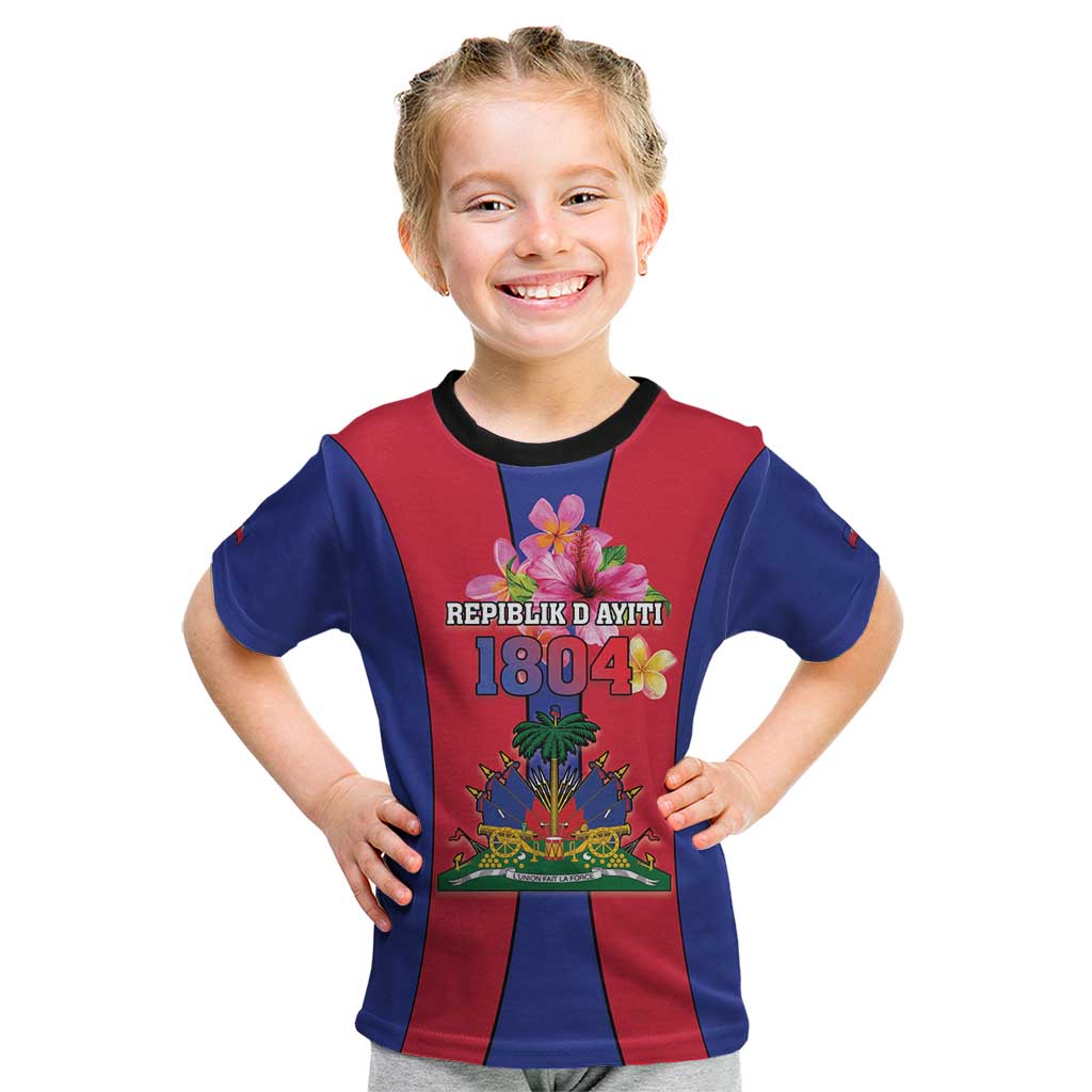 Personalized Haiti Coat Of Arms Kid T Shirt With Flag Color - Wonder Print Shop