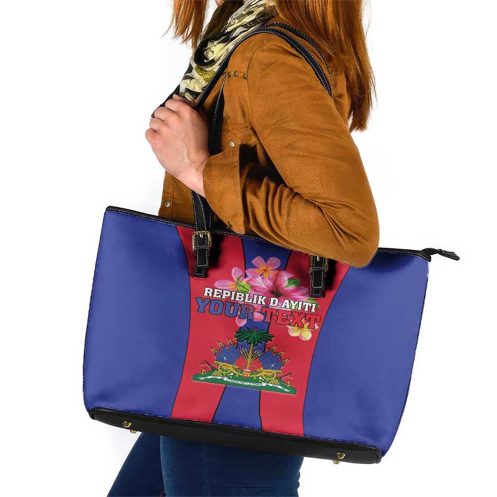 Personalized Haiti Coat Of Arms Leather Tote Bag With Flag Color - Wonder Print Shop