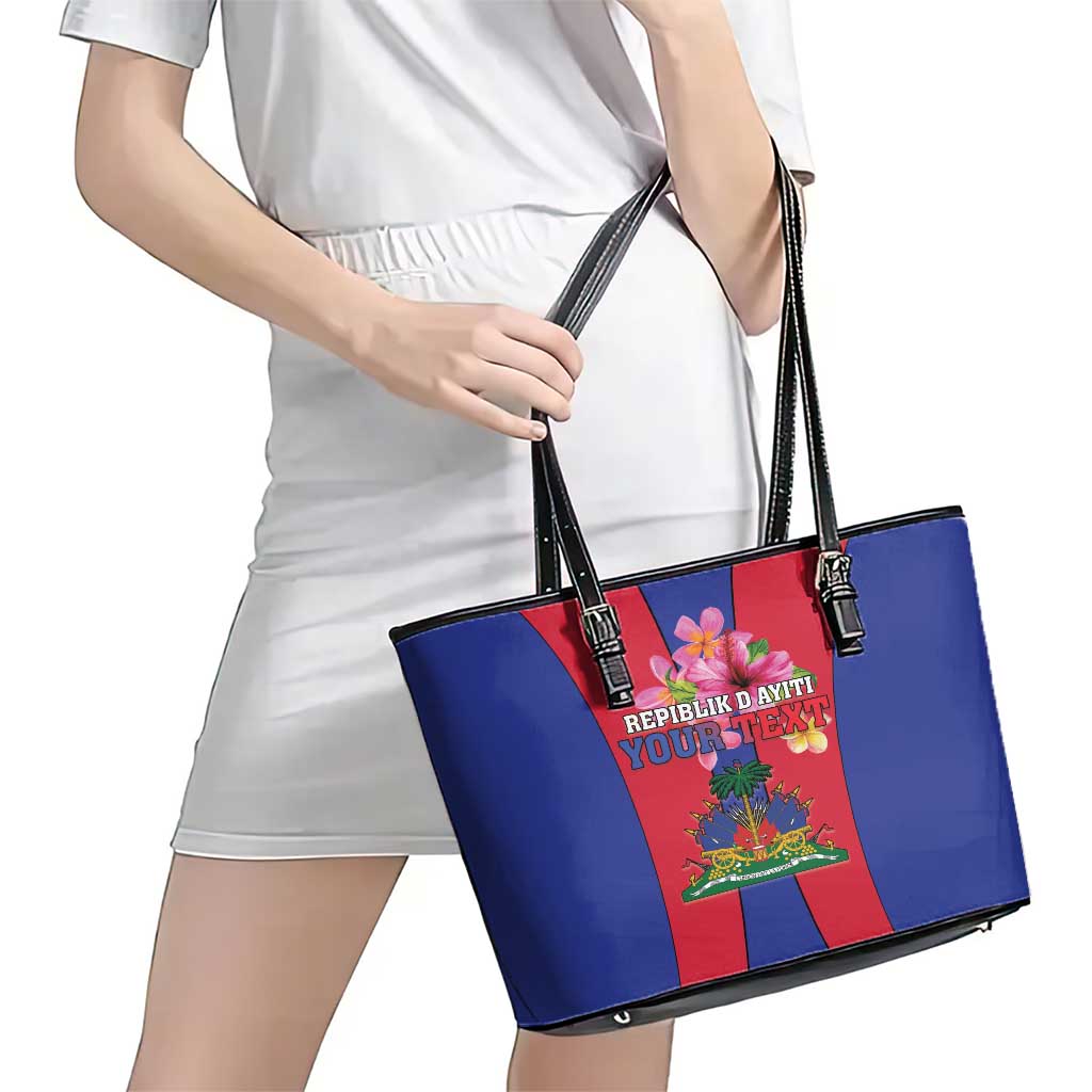 Personalized Haiti Coat Of Arms Leather Tote Bag With Flag Color - Wonder Print Shop
