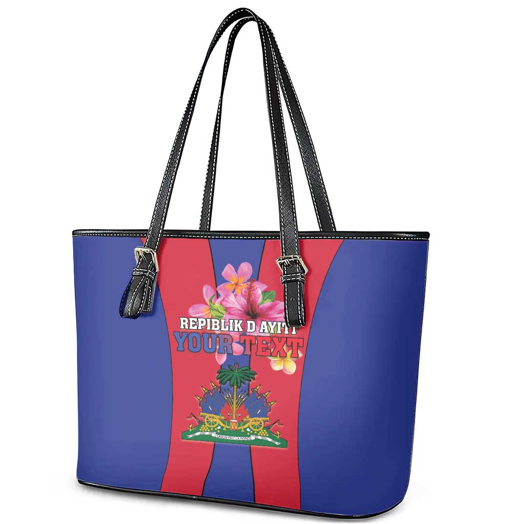 Personalized Haiti Coat Of Arms Leather Tote Bag With Flag Color - Wonder Print Shop