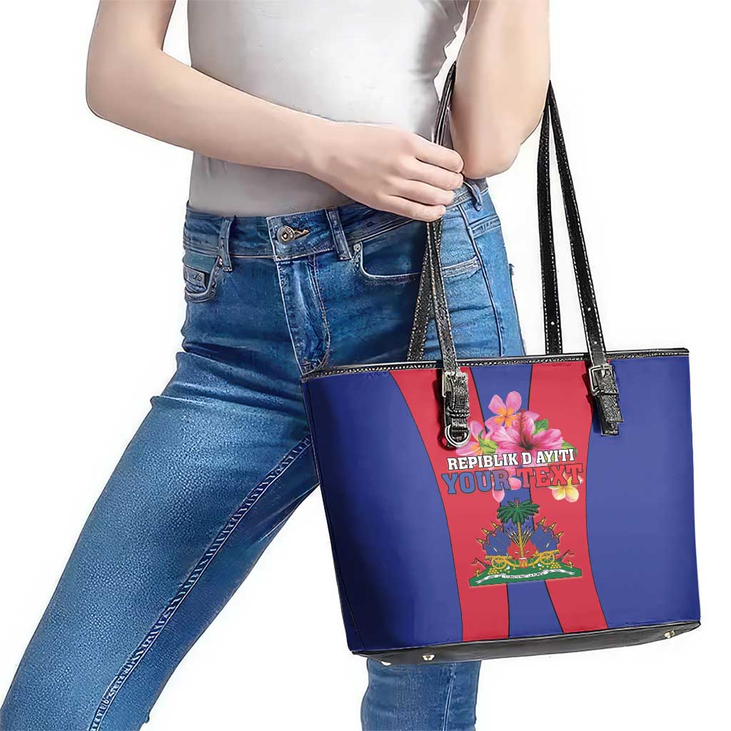 Personalized Haiti Coat Of Arms Leather Tote Bag With Flag Color - Wonder Print Shop