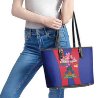 Personalized Haiti Coat Of Arms Leather Tote Bag With Flag Color - Wonder Print Shop