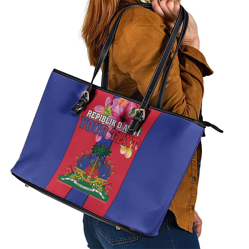 Personalized Haiti Coat Of Arms Leather Tote Bag With Flag Color - Wonder Print Shop