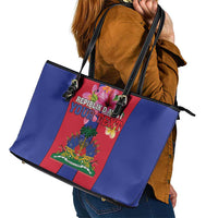 Personalized Haiti Coat Of Arms Leather Tote Bag With Flag Color - Wonder Print Shop