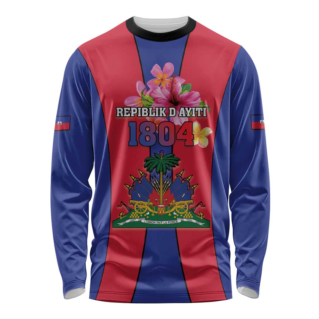 Personalized Haiti Coat Of Arms Long Sleeve Shirt With Flag Color - Wonder Print Shop