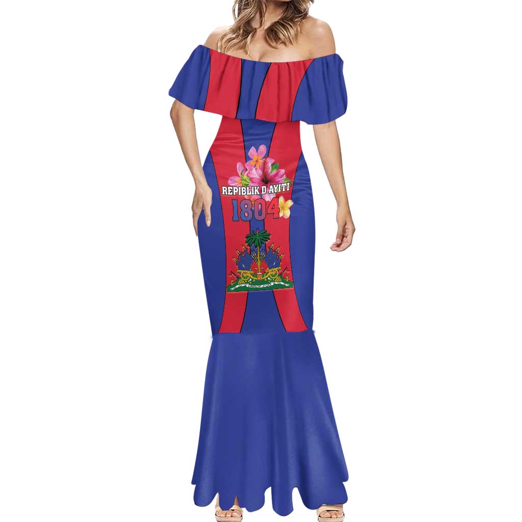 Personalized Haiti Coat Of Arms Mermaid Dress With Flag Color - Wonder Print Shop