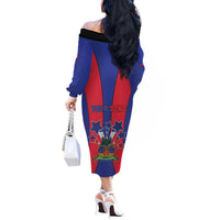 Personalized Haiti Coat Of Arms Off The Shoulder Long Sleeve Dress With Flag Color - Wonder Print Shop