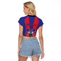 Personalized Haiti Coat Of Arms Raglan Cropped T Shirt With Flag Color - Wonder Print Shop