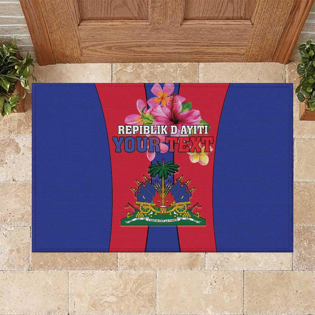 Personalized Haiti Coat Of Arms Rubber Doormat With Flag Color - Wonder Print Shop