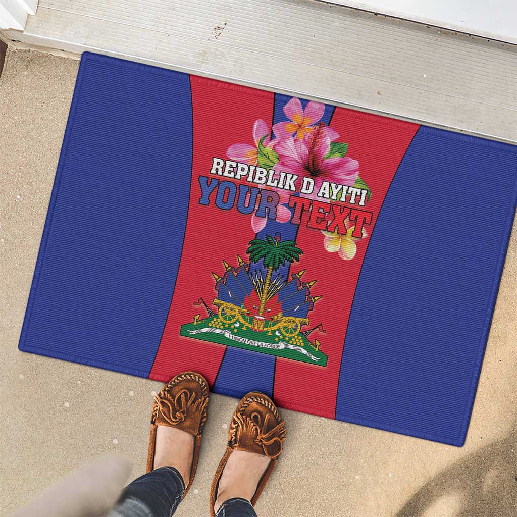 Personalized Haiti Coat Of Arms Rubber Doormat With Flag Color - Wonder Print Shop