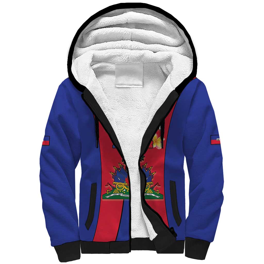 Personalized Haiti Coat Of Arms Sherpa Hoodie With Flag Color - Wonder Print Shop