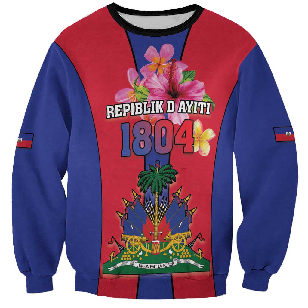 Personalized Haiti Coat Of Arms Sweatshirt With Flag Color - Wonder Print Shop