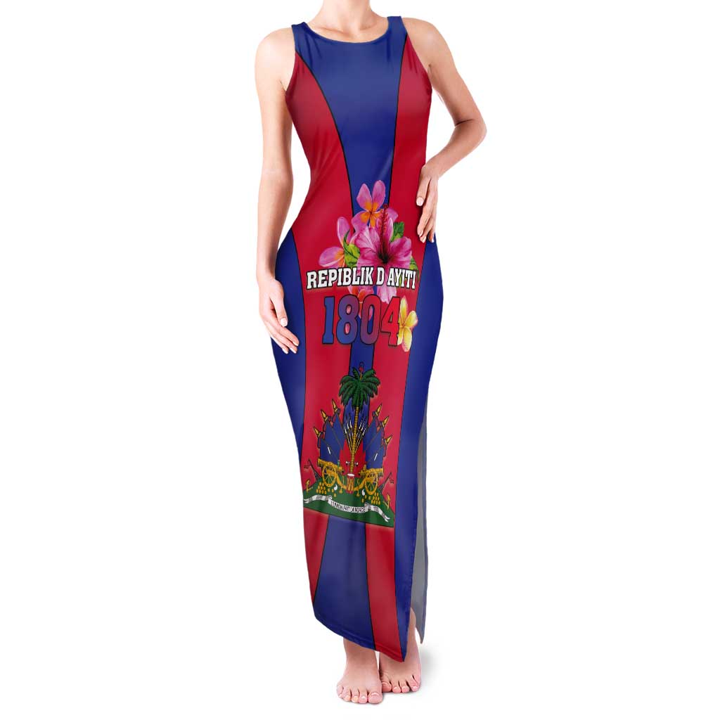Personalized Haiti Coat Of Arms Tank Maxi Dress With Flag Color - Wonder Print Shop