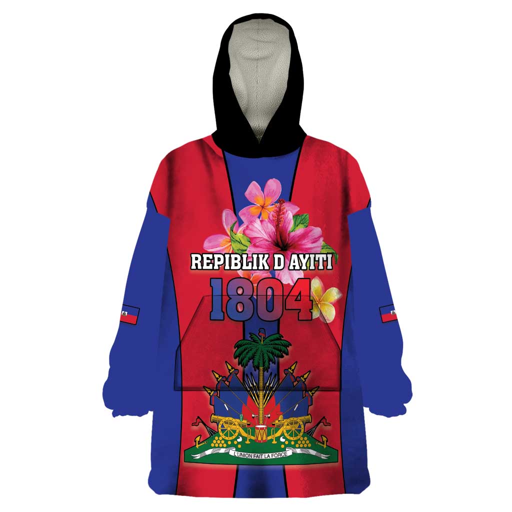 Personalized Haiti Coat Of Arms Wearable Blanket Hoodie With Flag Color - Wonder Print Shop