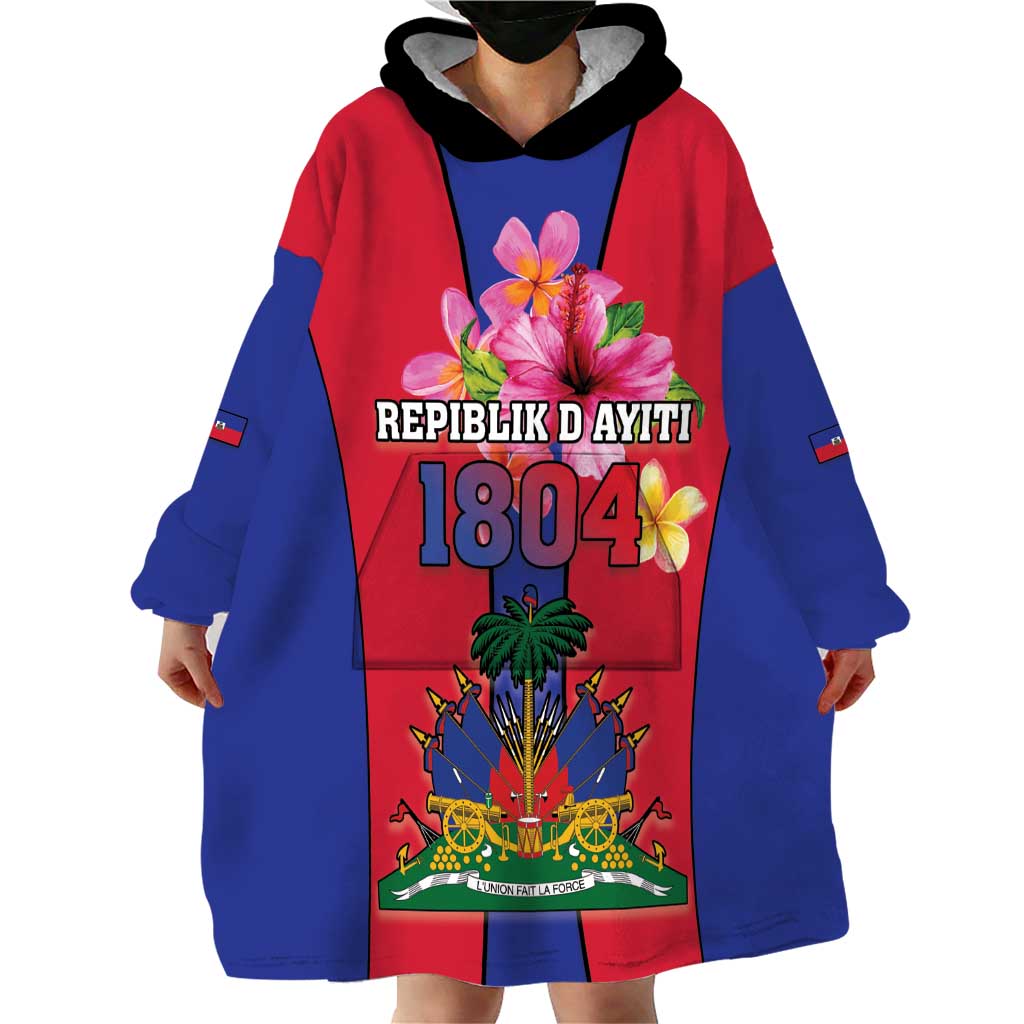 Personalized Haiti Coat Of Arms Wearable Blanket Hoodie With Flag Color - Wonder Print Shop