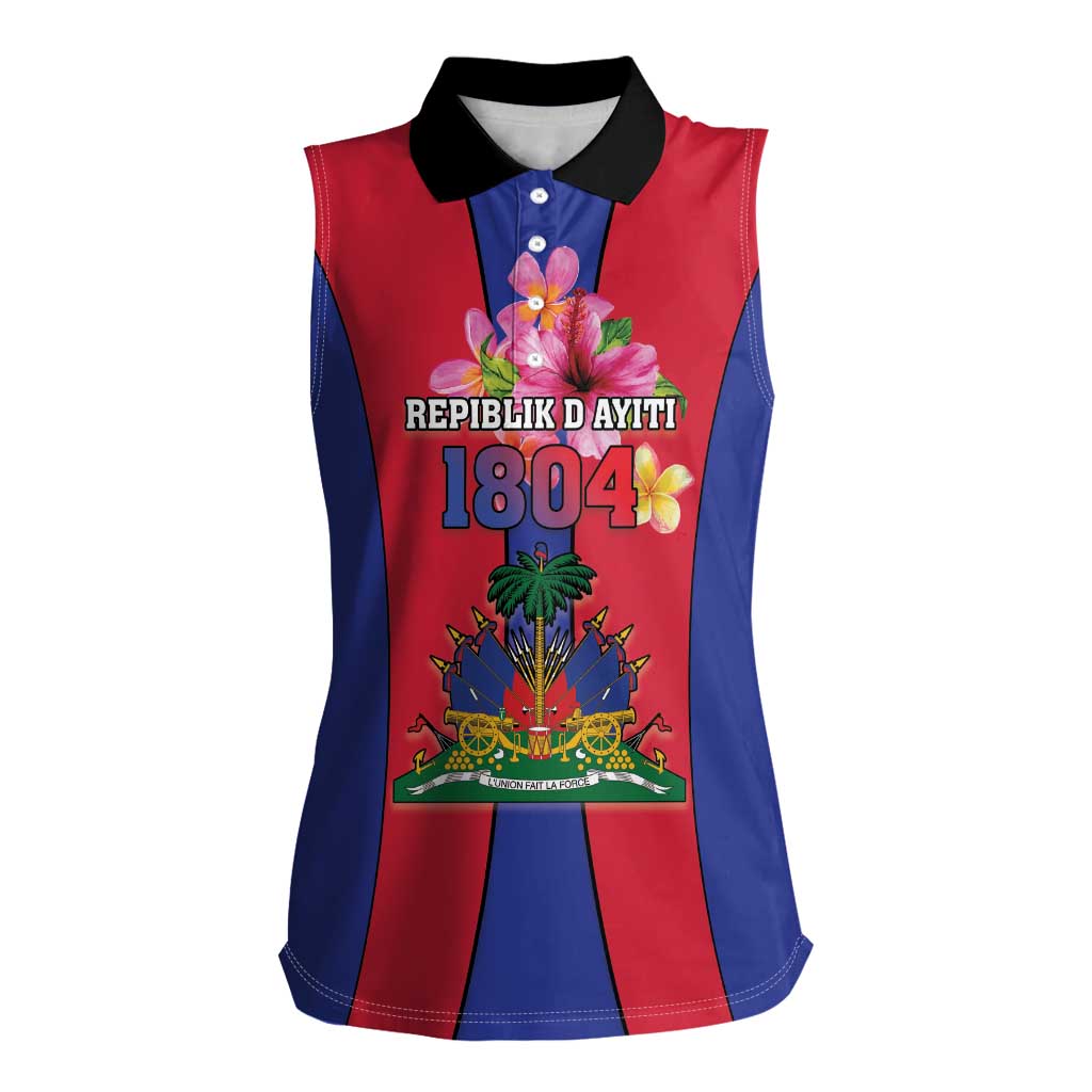 Personalized Haiti Coat Of Arms Women Sleeveless Polo Shirt With Flag Color - Wonder Print Shop