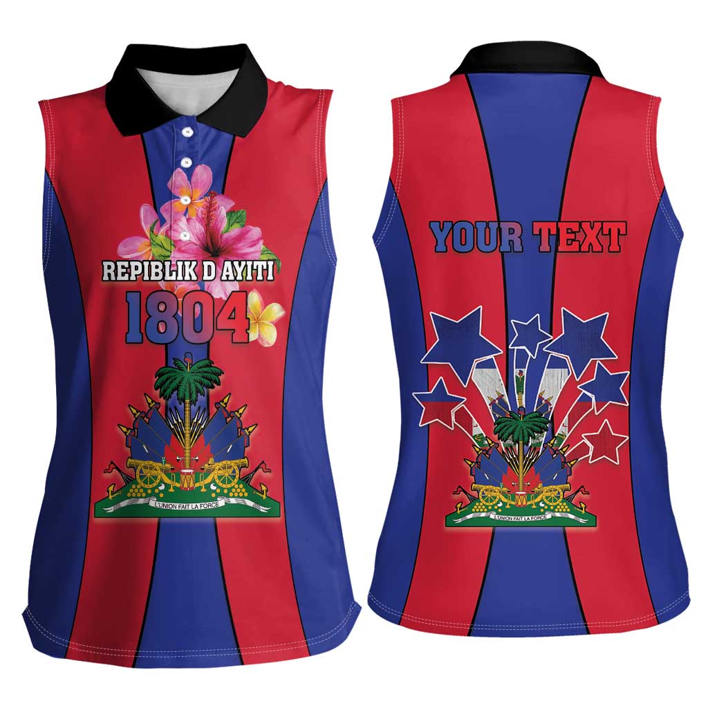 Personalized Haiti Coat Of Arms Women Sleeveless Polo Shirt With Flag Color - Wonder Print Shop