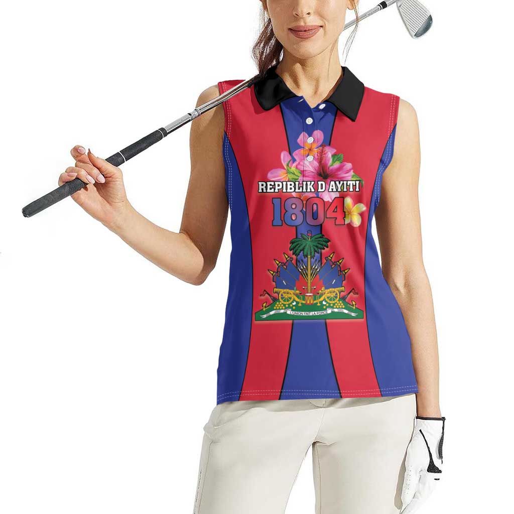 Personalized Haiti Coat Of Arms Women Sleeveless Polo Shirt With Flag Color - Wonder Print Shop