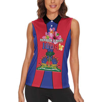 Personalized Haiti Coat Of Arms Women Sleeveless Polo Shirt With Flag Color - Wonder Print Shop