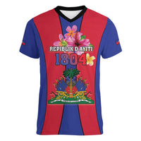 Personalized Haiti Coat Of Arms Women V-Neck T-Shirt With Flag Color - Wonder Print Shop
