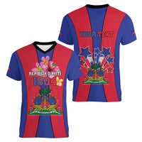 Personalized Haiti Coat Of Arms Women V-Neck T-Shirt With Flag Color - Wonder Print Shop