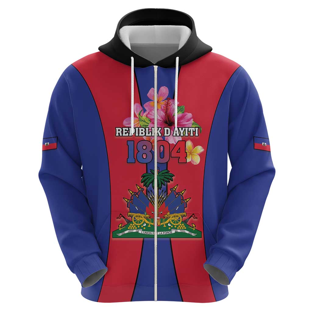 Personalized Haiti Coat Of Arms Zip Hoodie With Flag Color - Wonder Print Shop