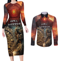 Personalized Mexican Aztec Warriors Couples Matching Long Sleeve Bodycon Dress and Long Sleeve Button Shirt - Wonder Print Shop