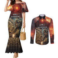 Personalized Mexican Aztec Warriors Couples Matching Mermaid Dress and Long Sleeve Button Shirt