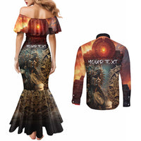 Personalized Mexican Aztec Warriors Couples Matching Mermaid Dress and Long Sleeve Button Shirt