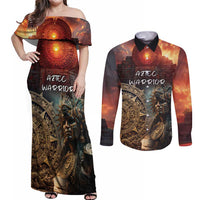 Personalized Mexican Aztec Warriors Couples Matching Off Shoulder Maxi Dress and Long Sleeve Button Shirt - Wonder Print Shop