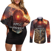 Personalized Mexican Aztec Warriors Couples Matching Off Shoulder Short Dress and Long Sleeve Button Shirt - Wonder Print Shop