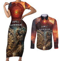 Personalized Mexican Aztec Warriors Couples Matching Short Sleeve Bodycon Dress and Long Sleeve Button Shirt - Wonder Print Shop