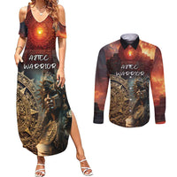 Personalized Mexican Aztec Warriors Couples Matching Summer Maxi Dress and Long Sleeve Button Shirt - Wonder Print Shop