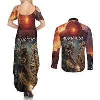 Personalized Mexican Aztec Warriors Couples Matching Summer Maxi Dress and Long Sleeve Button Shirt - Wonder Print Shop