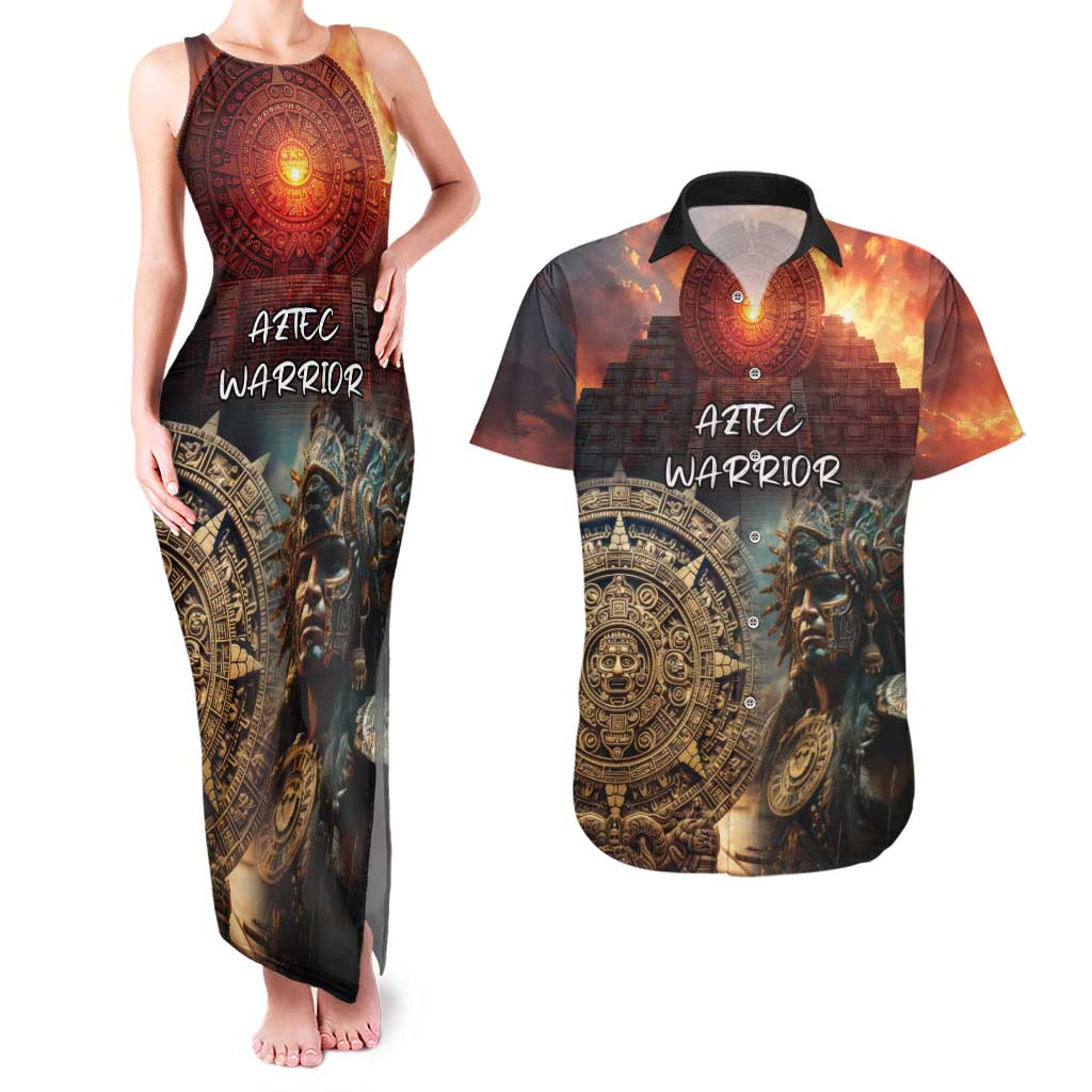 Personalized Mexican Aztec Warriors Couples Matching Tank Maxi Dress and Hawaiian Shirt - Wonder Print Shop