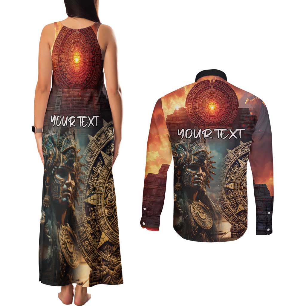 Personalized Mexican Aztec Warriors Couples Matching Tank Maxi Dress and Long Sleeve Button Shirt - Wonder Print Shop