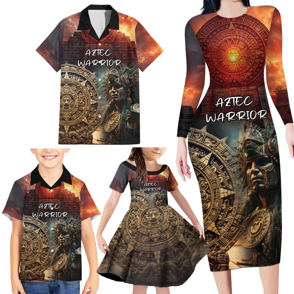 Personalized Mexican Aztec Warriors Family Matching Long Sleeve Bodycon Dress and Hawaiian Shirt - Wonder Print Shop