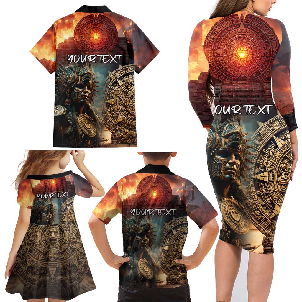 Personalized Mexican Aztec Warriors Family Matching Long Sleeve Bodycon Dress and Hawaiian Shirt - Wonder Print Shop