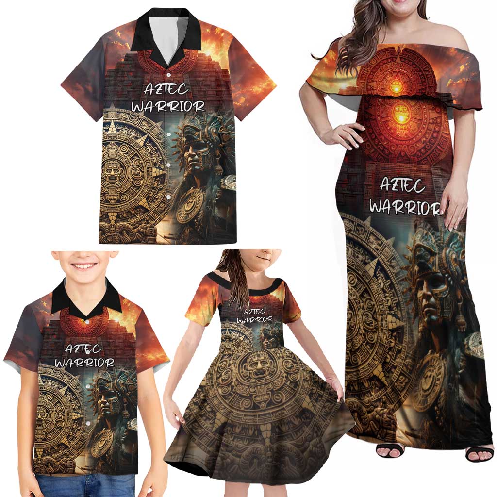 Personalized Mexican Aztec Warriors Family Matching Off Shoulder Maxi Dress and Hawaiian Shirt - Wonder Print Shop