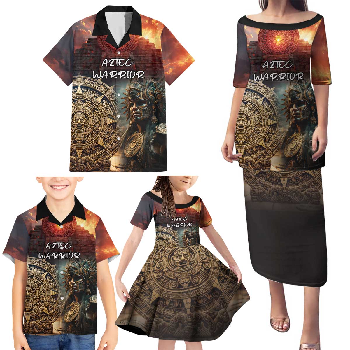 Personalized Mexican Aztec Warriors Family Matching Puletasi and Hawaiian Shirt - Wonder Print Shop
