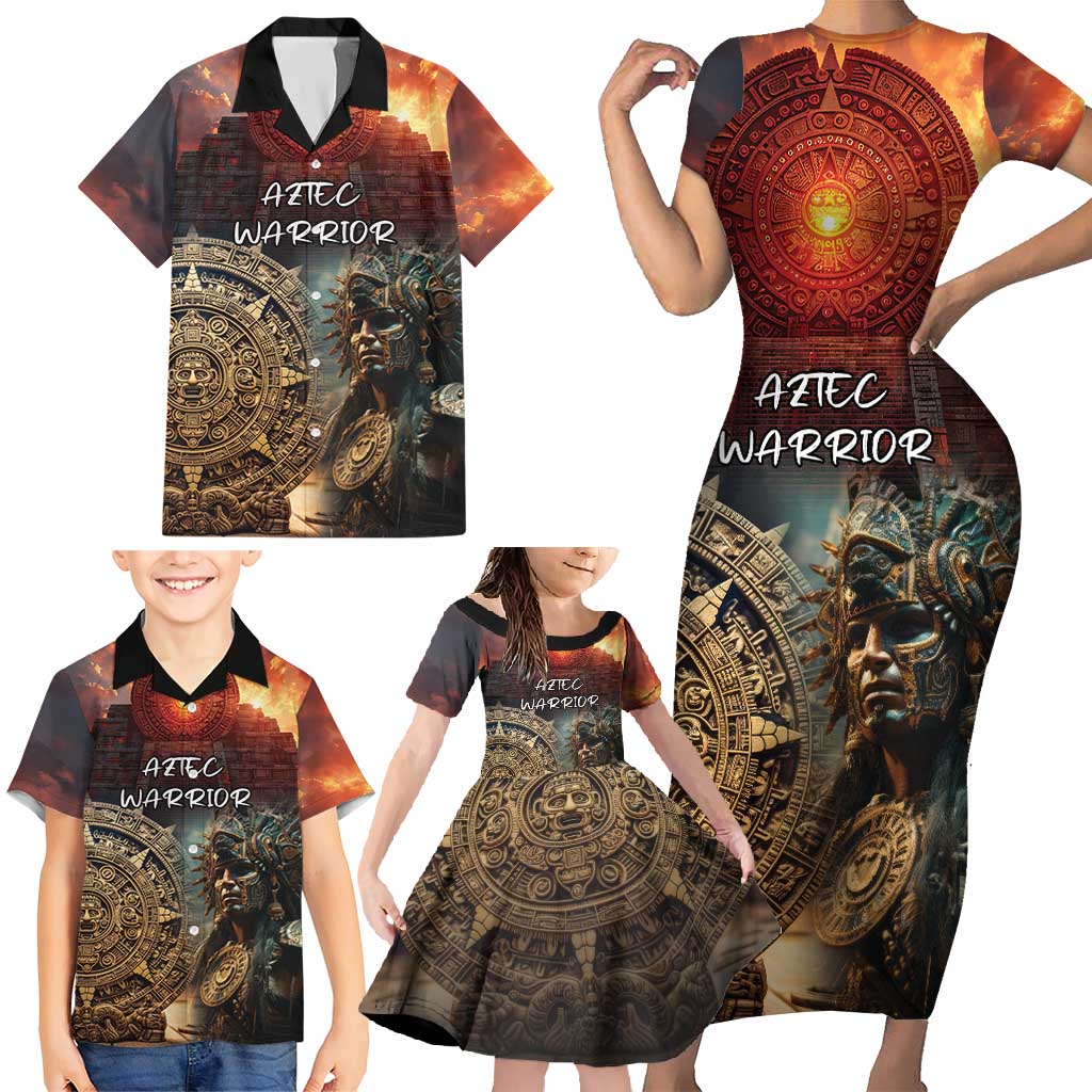 Personalized Mexican Aztec Warriors Family Matching Short Sleeve Bodycon Dress and Hawaiian Shirt - Wonder Print Shop