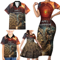 Personalized Mexican Aztec Warriors Family Matching Short Sleeve Bodycon Dress and Hawaiian Shirt - Wonder Print Shop