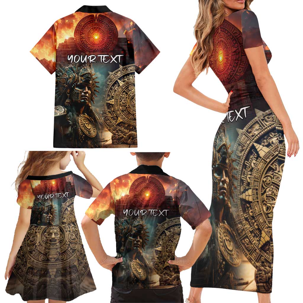 Personalized Mexican Aztec Warriors Family Matching Short Sleeve Bodycon Dress and Hawaiian Shirt - Wonder Print Shop