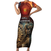 Personalized Mexican Aztec Warriors Family Matching Short Sleeve Bodycon Dress and Hawaiian Shirt - Wonder Print Shop
