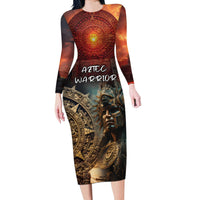 Personalized Mexican Aztec Warriors Long Sleeve Bodycon Dress - Wonder Print Shop